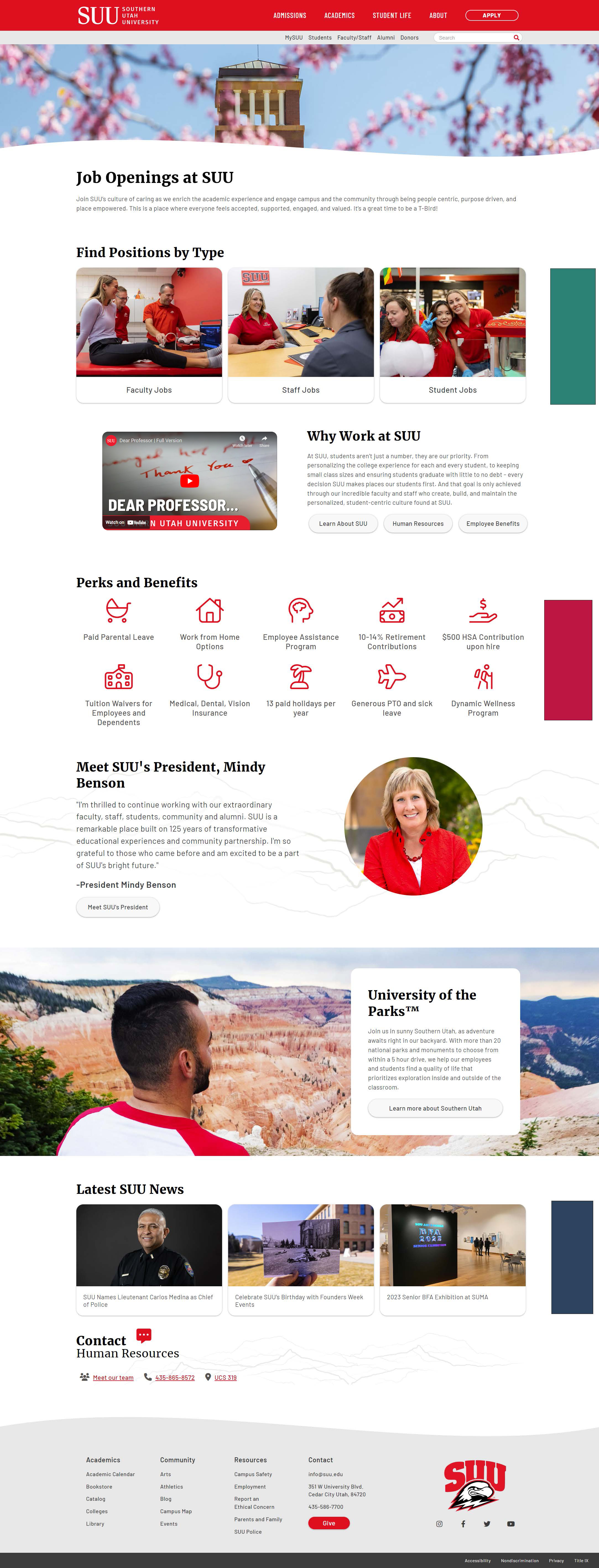 A screenshot of SUU's Employment page.